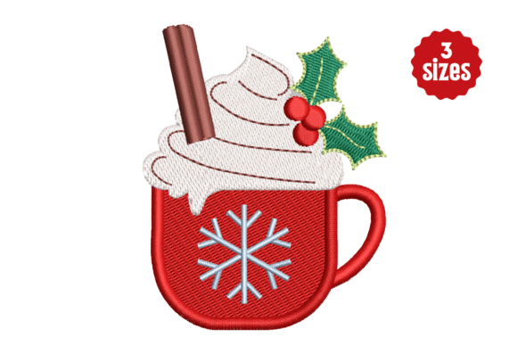Christmas Holly Berry Hot Chocolate Embroidery