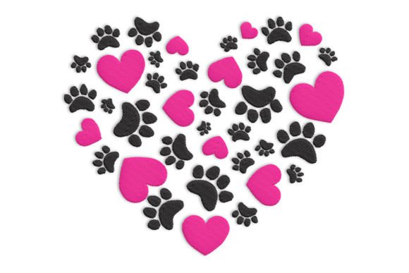 Dog Paw Prints with Heart Embroidery Design Review